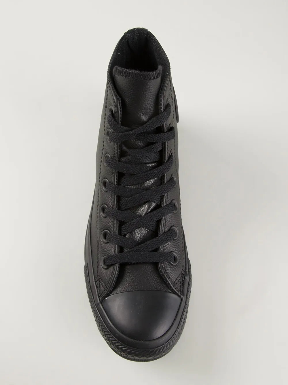 Converse black high-top sneaker, lace-up with metal eyelets and padded collar
