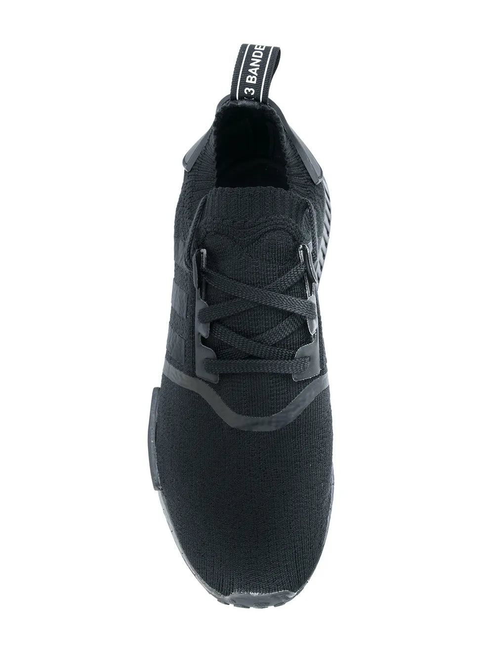 Black adidas NMD_R1 Primeknit lace-up sneaker with knit upper and heel pull tab