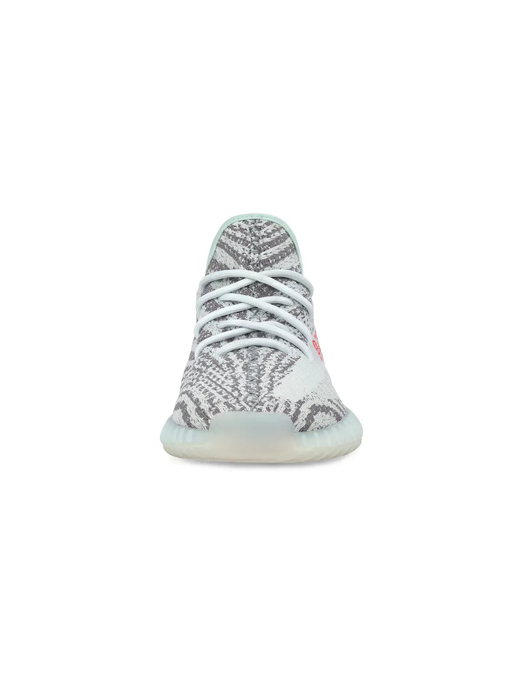 Grey knit sneaker with white laces and cream boost sole
