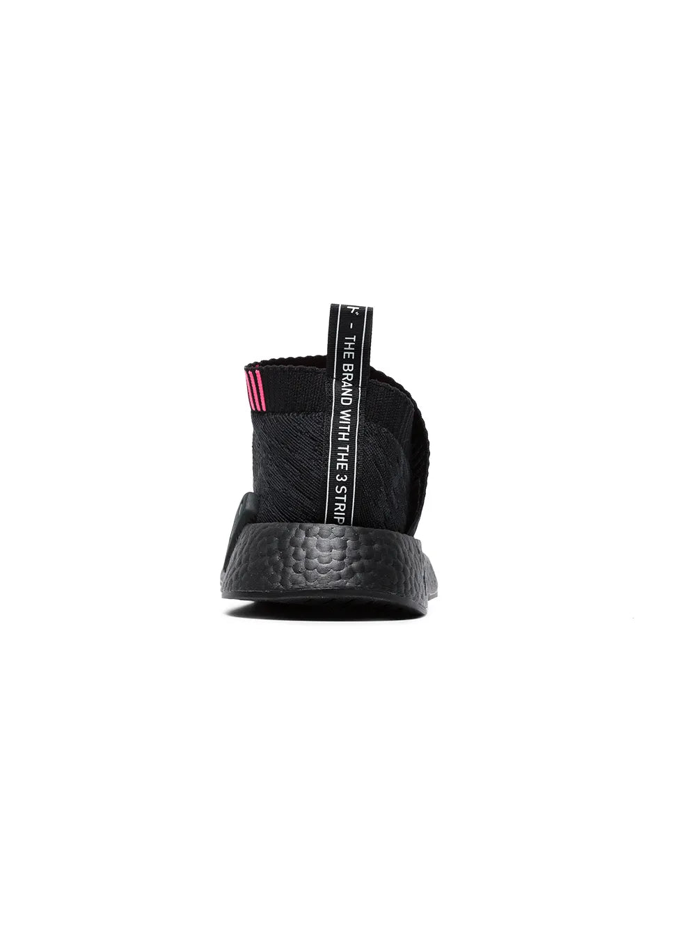 Black sock-style sneaker heel with cushioned sole and logo strap