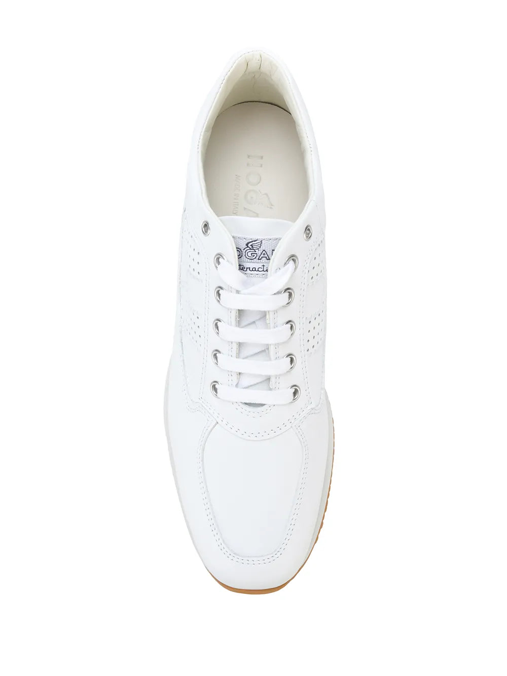 Hogan Interactive white lace-up sneaker with perforated panel and visible top stitching