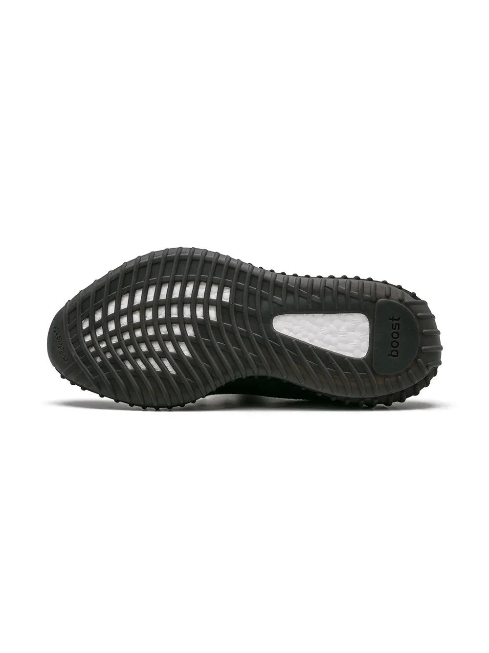 adidas Yeezy Boost 350 V2 outsole view, black rubber Boost sole with tread