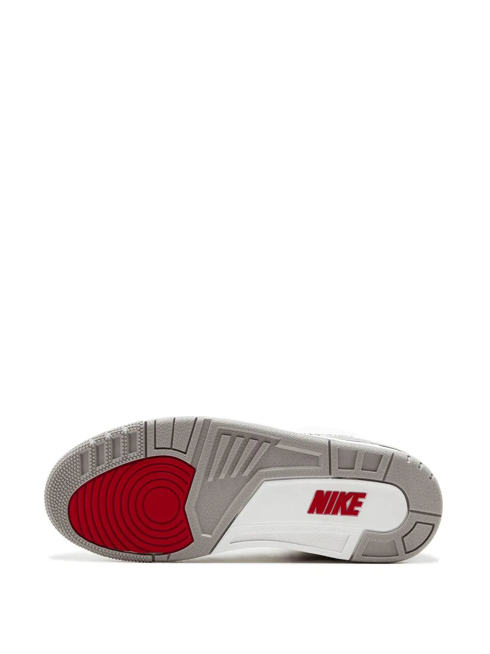 Air Jordan 3 Retro rubber outsole with Nike logo, red and gray traction pattern