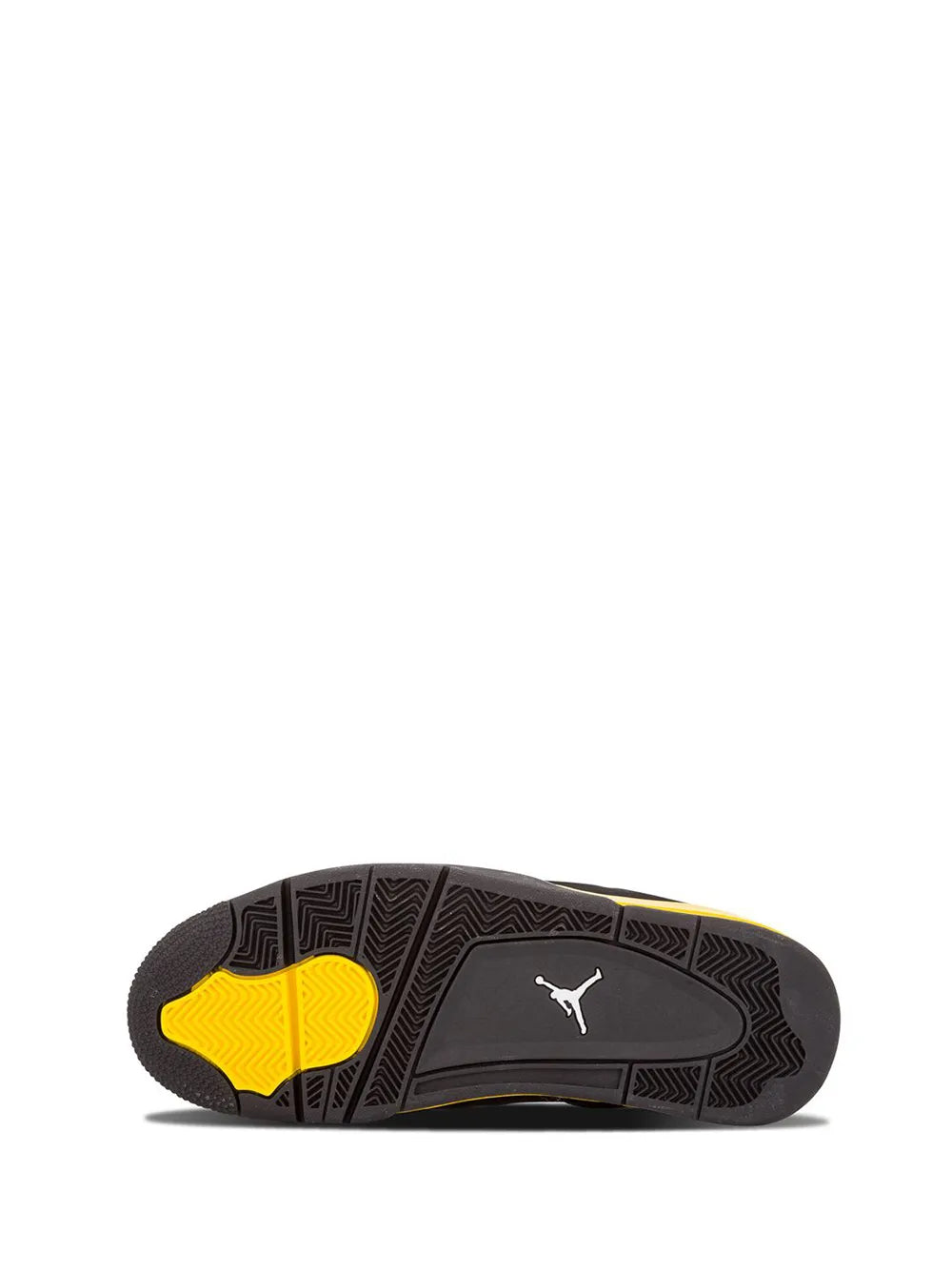 Black rubber outsole with yellow traction panel for Air Jordan low-top sneakers