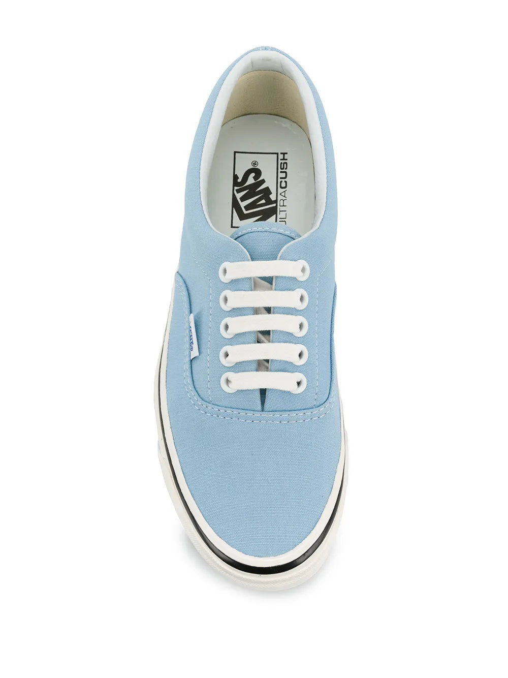 Light blue lace-up canvas Vans sneakers with white eyelets and logo patch