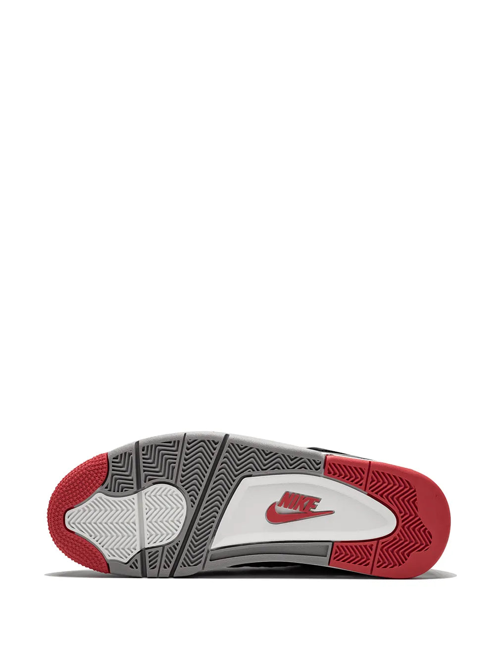Shoe outsole for Air Jordan 4 Retro, gray tread with red and black Nike logo