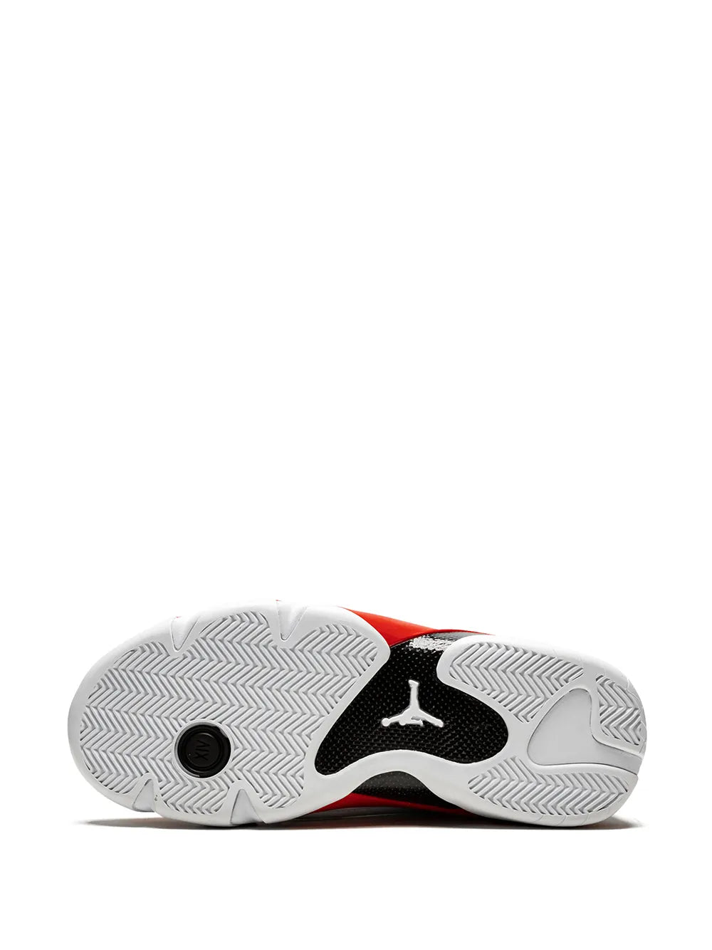 Air Jordan 14 sneaker outsole with zigzag tread, black logo