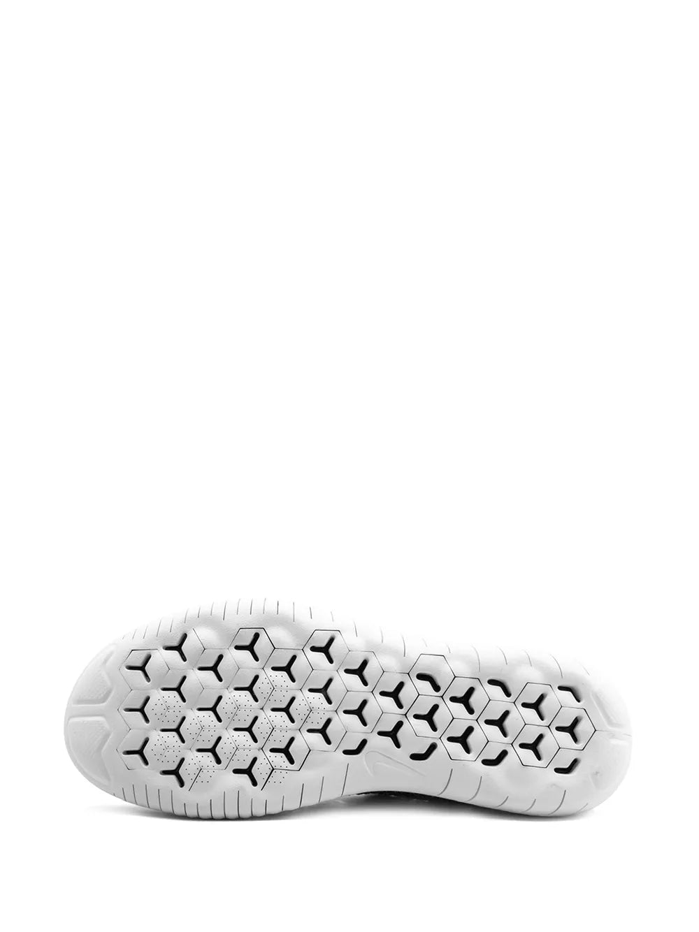 Nike Free RN Flyknit 2018 outsole view, hex traction tread on white rubber sole