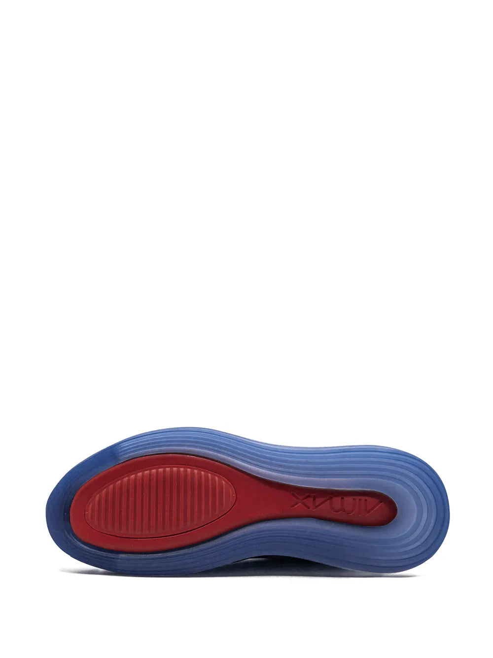 Air Max 720 outsole view with blue midsole and red tread