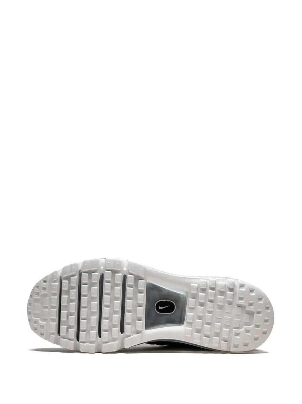 Nike Air Max outsole with textured tread and gray rubber, black logo patch