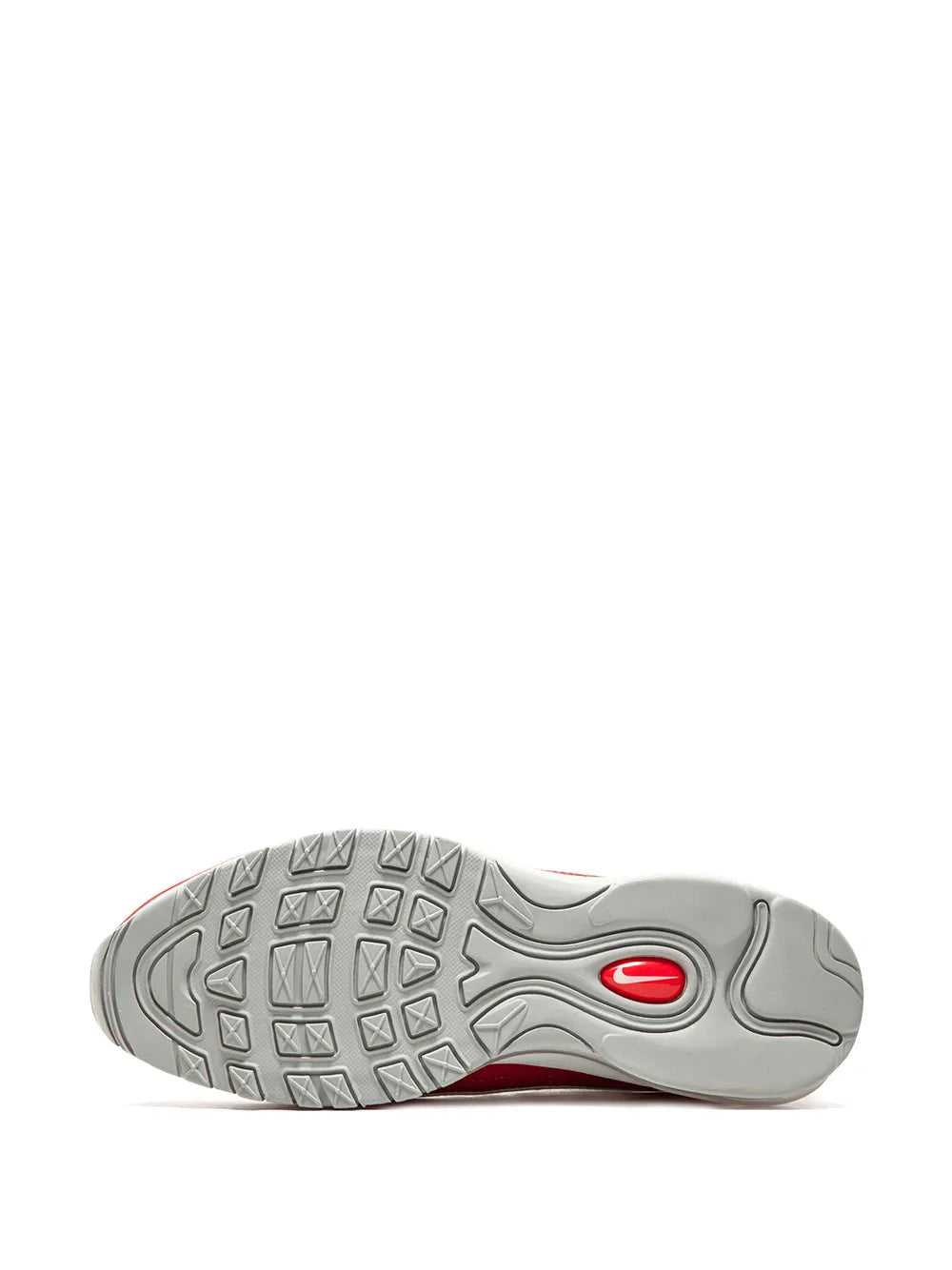 Air Max 98 outsole, patterned gray rubber tread with red accent at heel