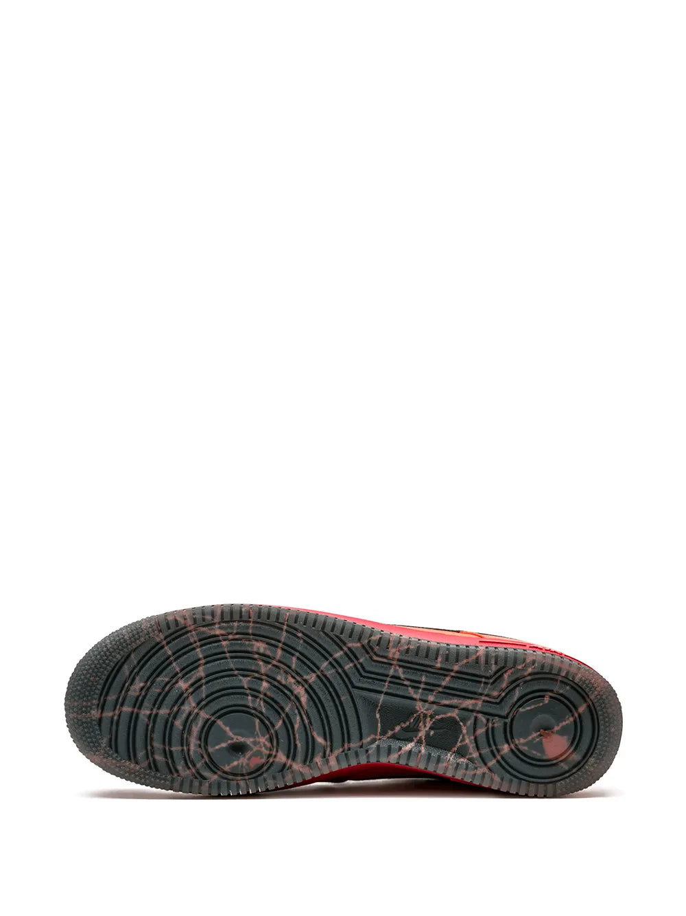 Nike Air Force 1 outsole tread with dark rubber and red midsole edge