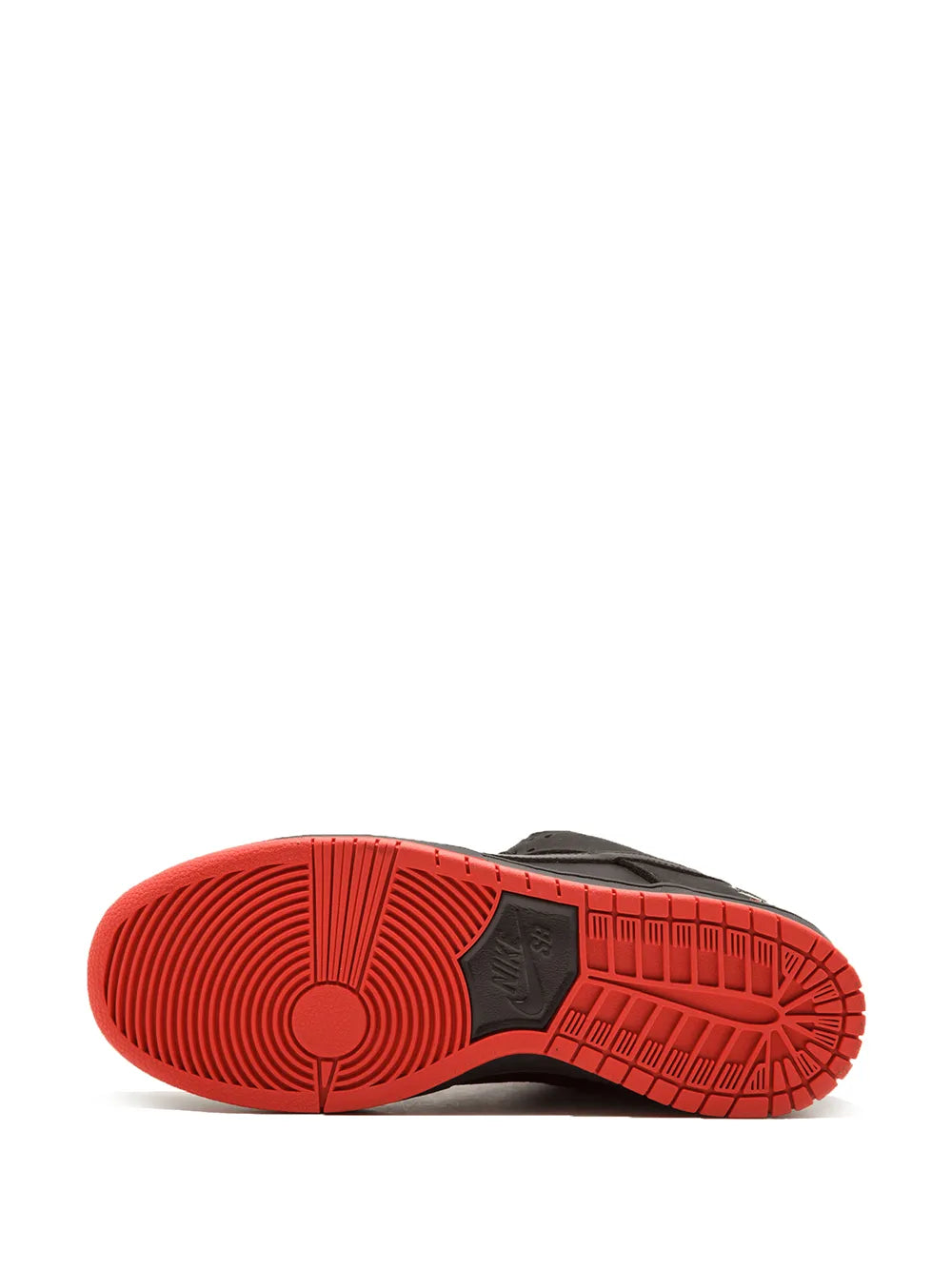 Black Nike SB Dunk Low TRD QS outsole view with red tread