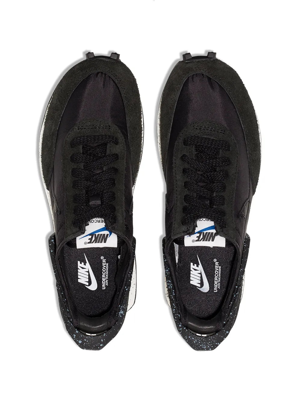 Black Nike x Undercover Daybreak sneakers, top view with lace-up vamps