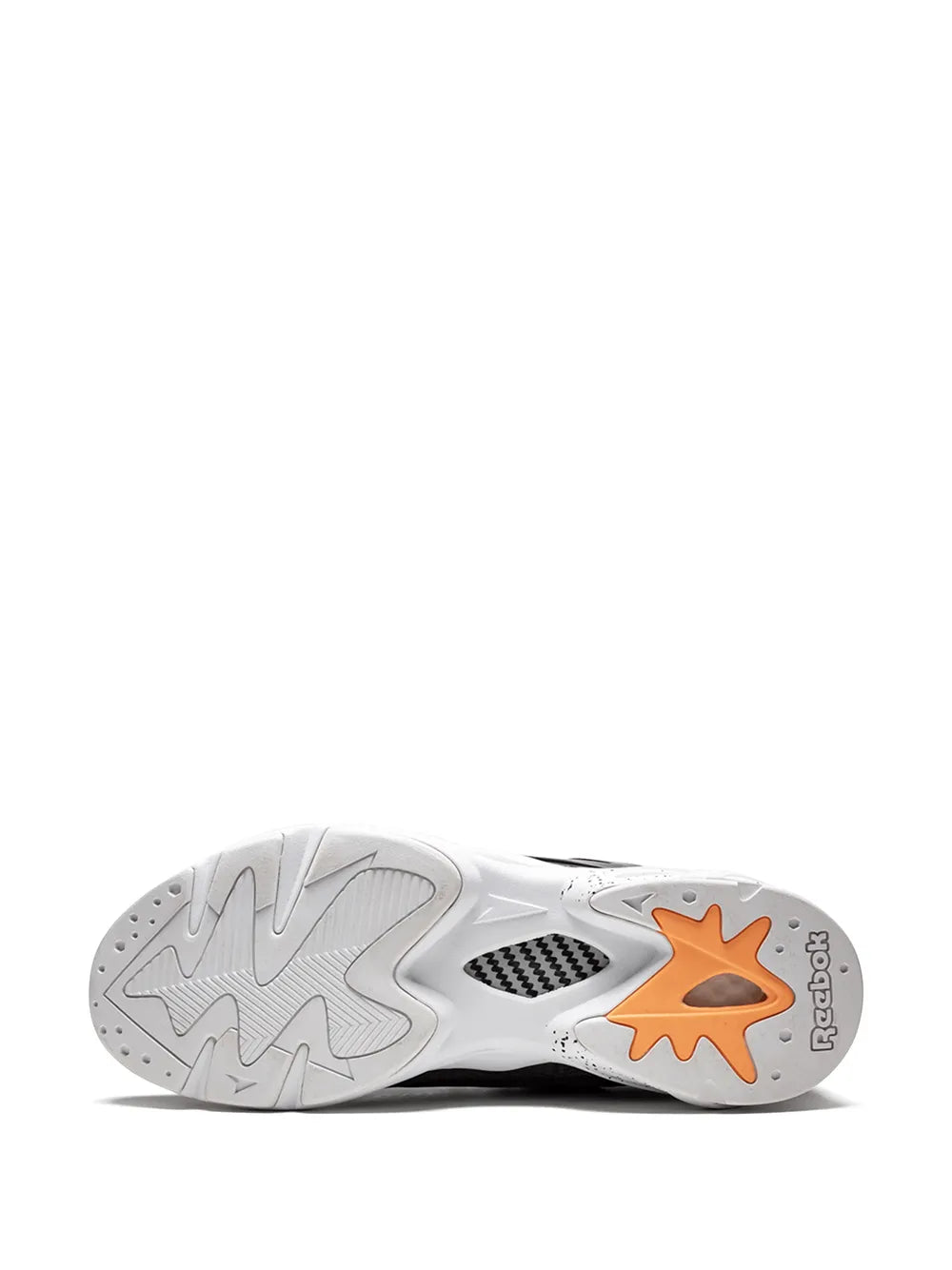 Reebok sneaker outsole with grippy tread and orange star graphic