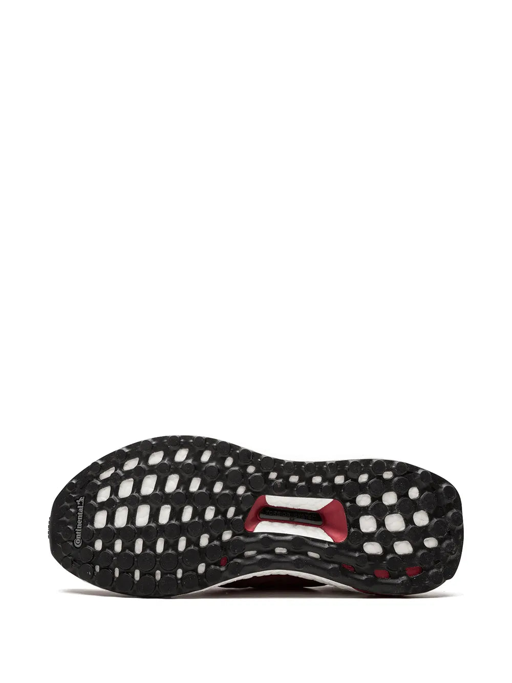 Red adidas Ultraboost outsole with black tread and red BOOST logo