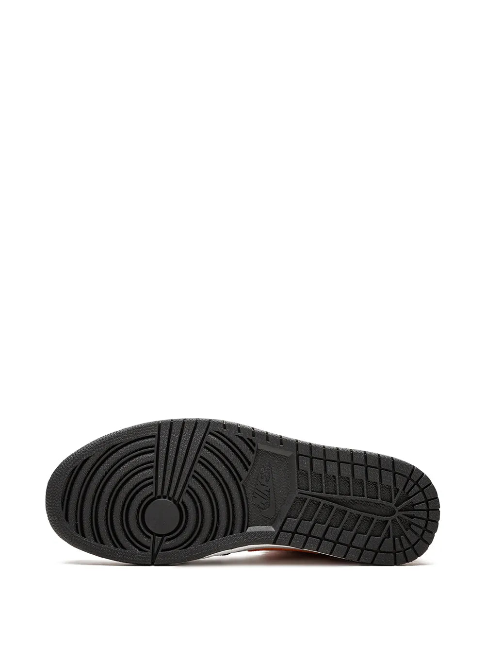 Air Jordan 1 Mid sneaker outsole, dark rubber tread with circular logo