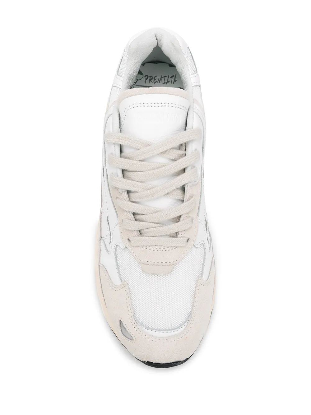 Premiata white lace-up sneaker with padded tongue and stitched heel panel