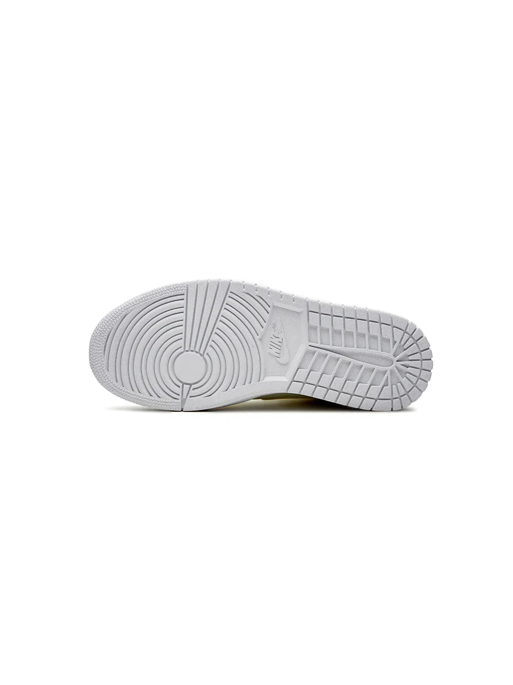 White rubber outsole with herringbone and circular traction pattern