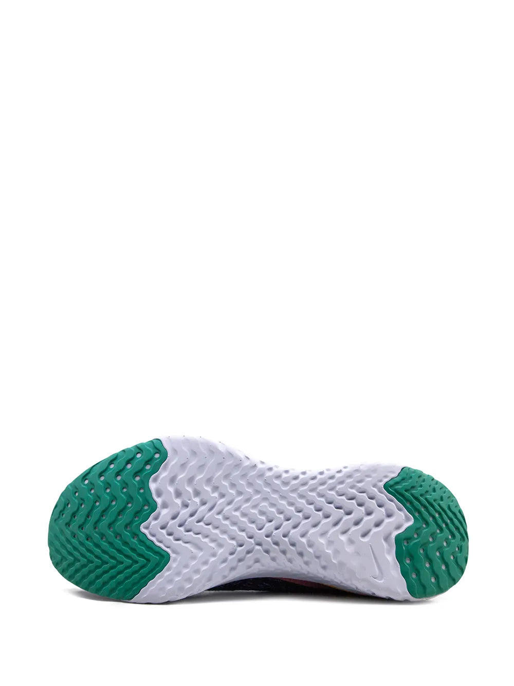 Nike white outsole with green traction pods for running shoe