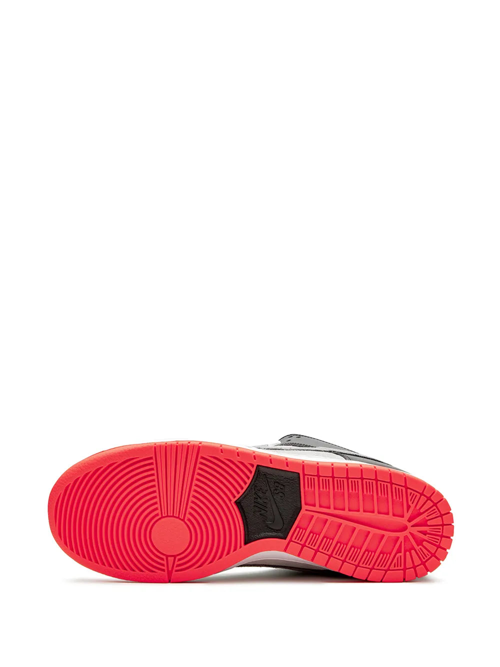 Rubber outsole for low-top skate sneaker with red tread and traction pattern