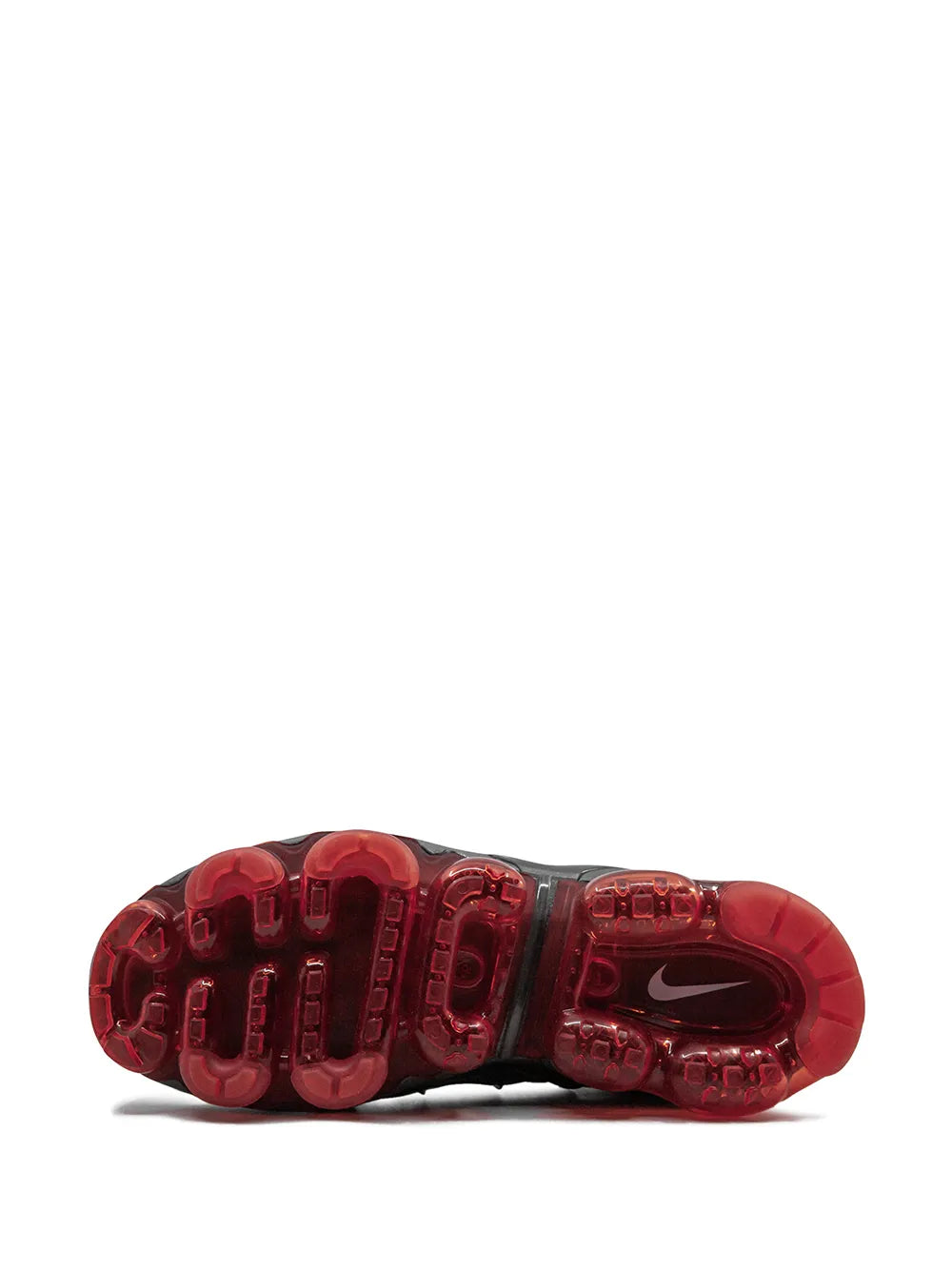 Nike Air Vapormax Plus sneakers outsole, red tread with Nike logo on heel