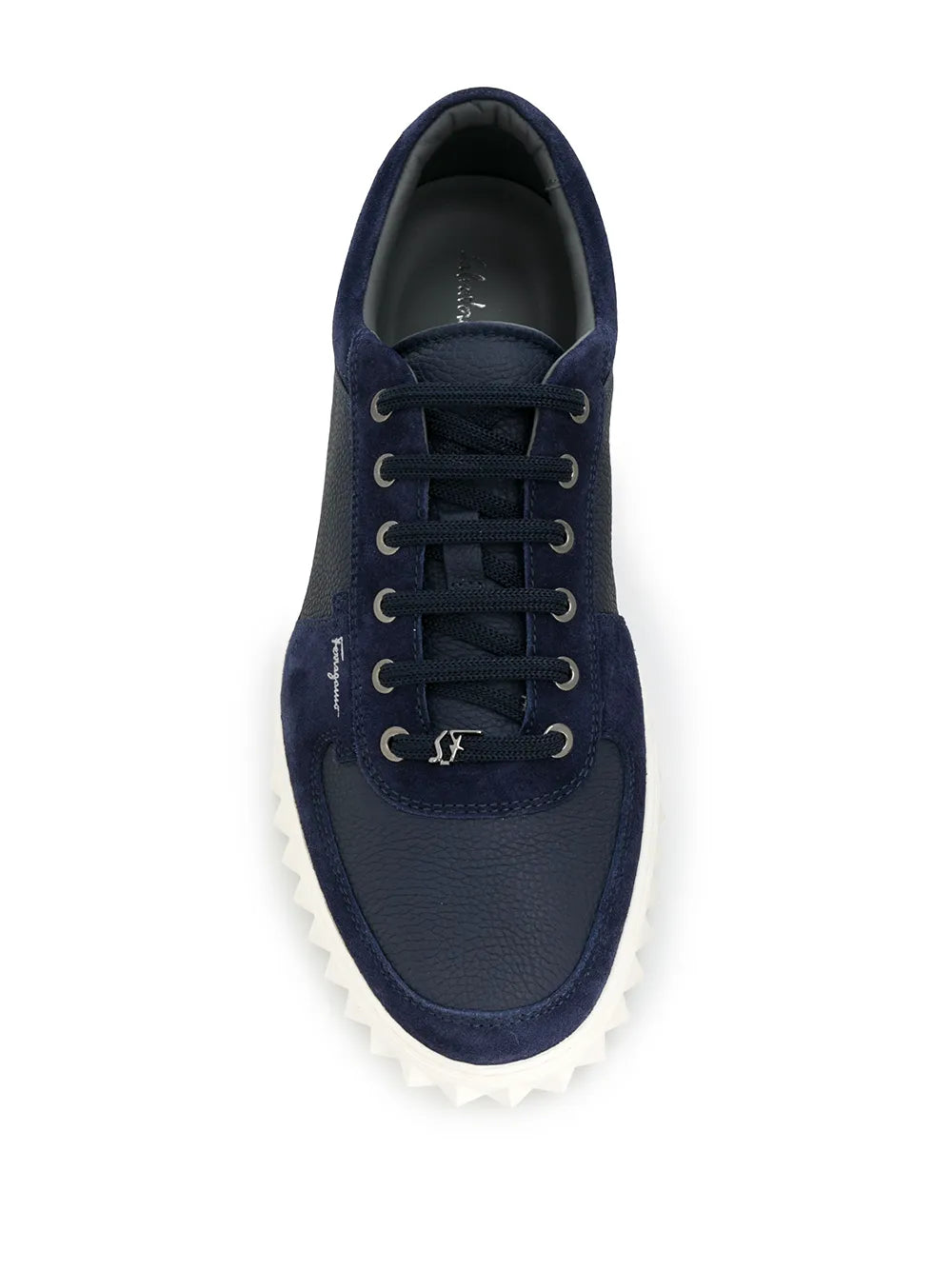 Ferragamo blue leather sneakers with lace-up eyelets and padded collar