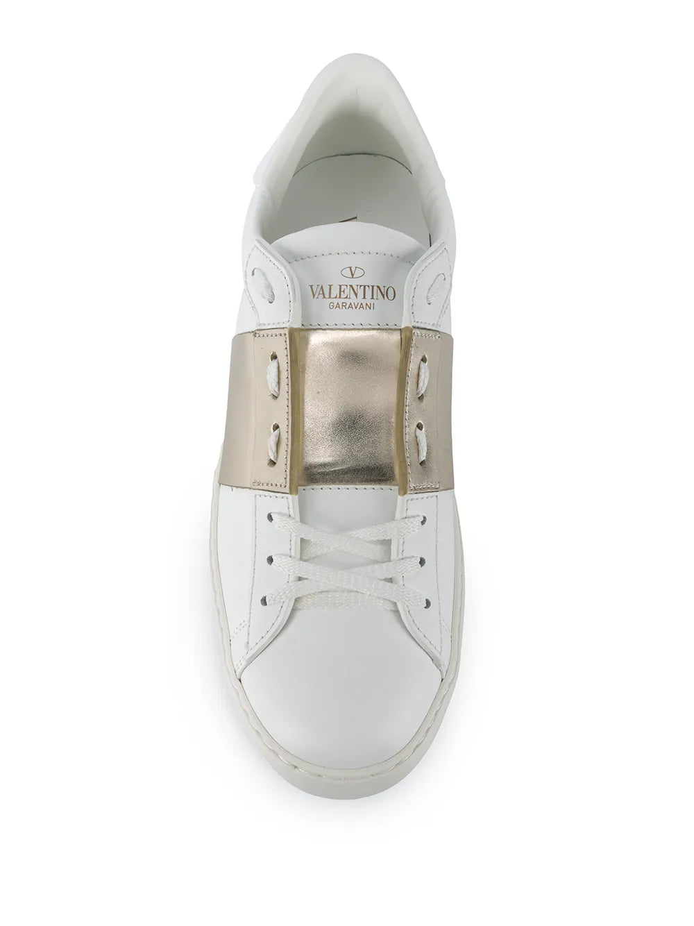 White leather low-top sneaker with VALENTINO GARAVANI tongue label and gold strap