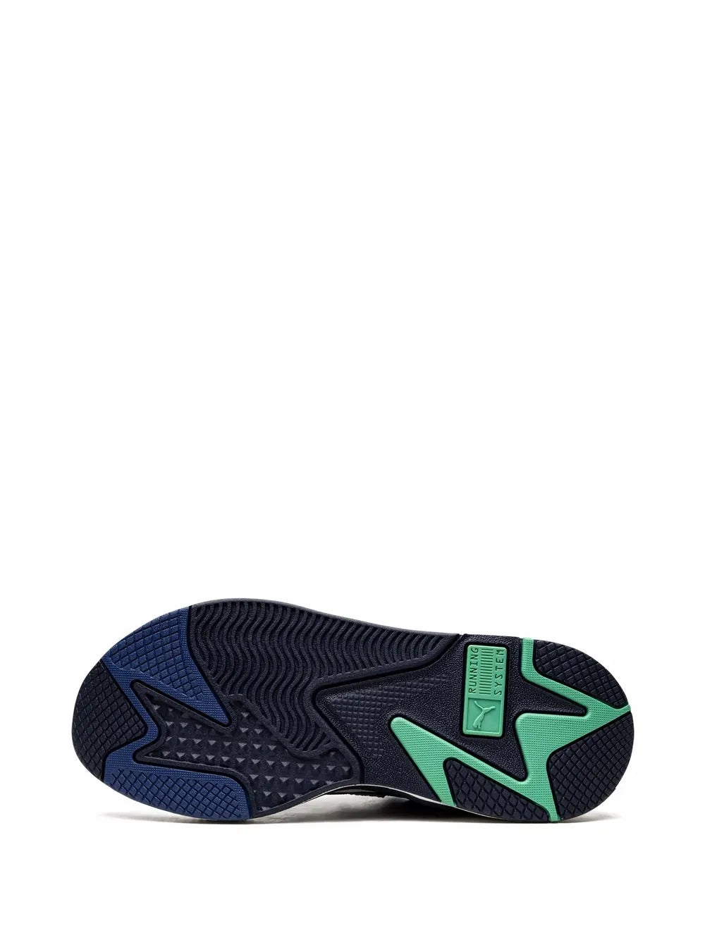 PUMA rubber outsole with dark tread and green heel insert