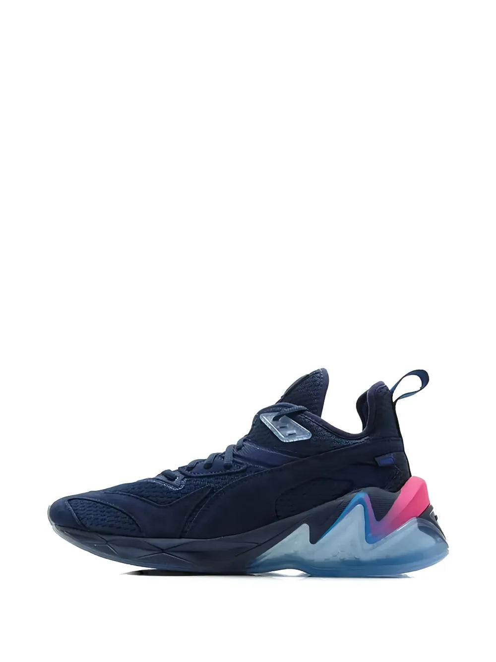 PUMA Lqd Cell Origin Drone Night navy low-top sneakers with blue gradient sole and pink detail