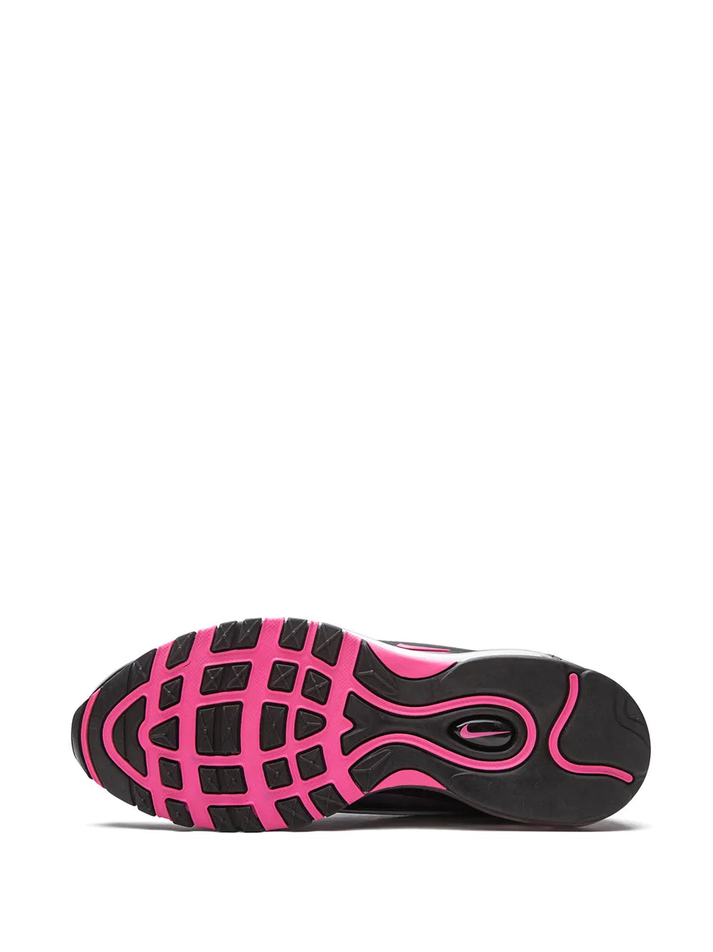 Rubber outsole with pink tread grid and black traction pods