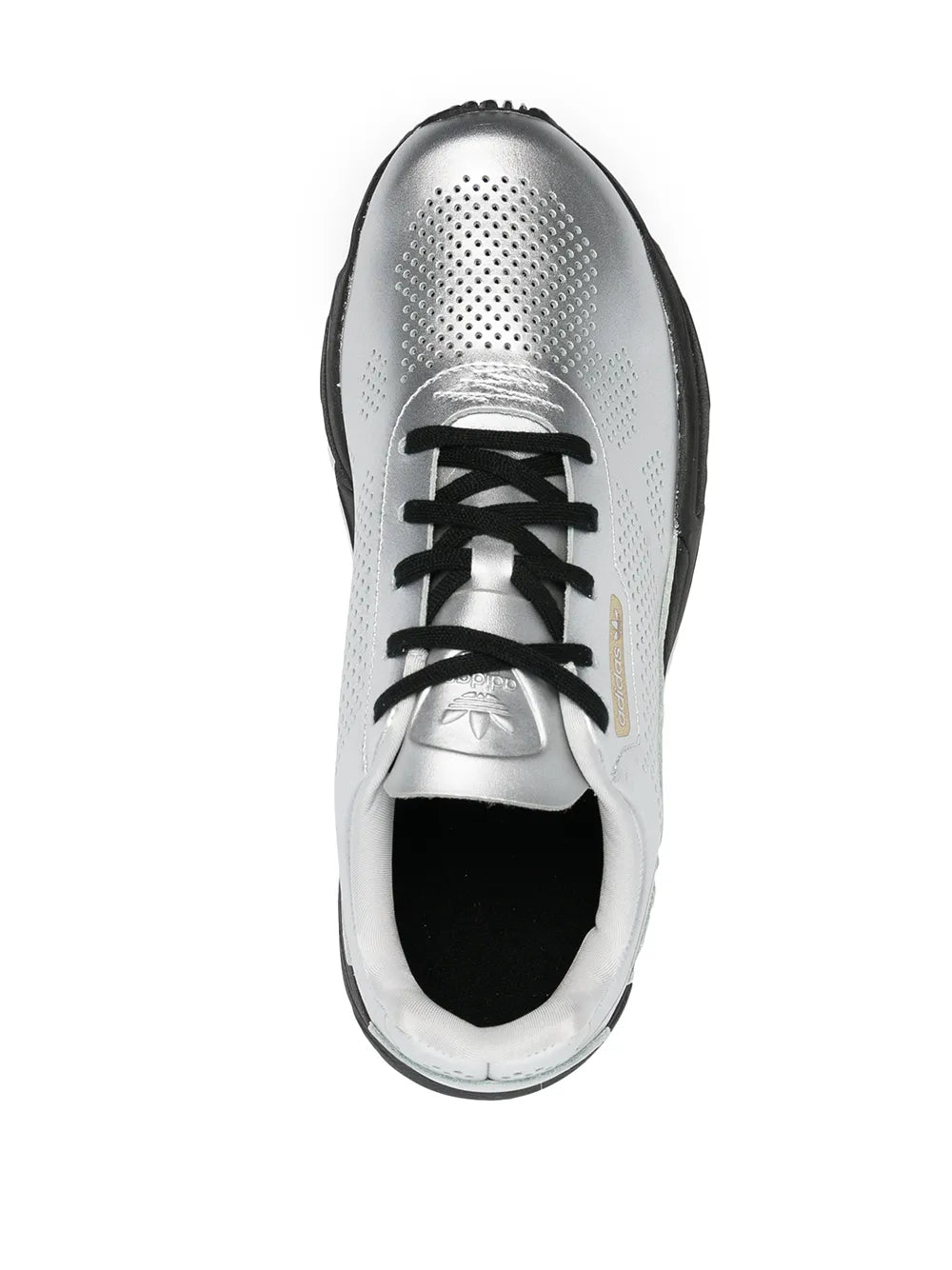 Adidas Falcon Allluxe shoe toe with black laces and perforated white finish