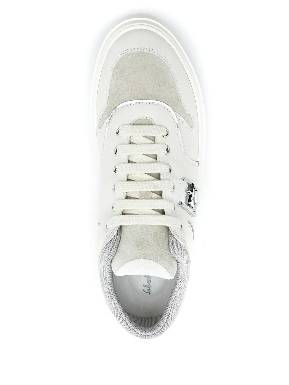 Ferragamo Gancini low-top sneakers, white lace-up with grey interior lining
