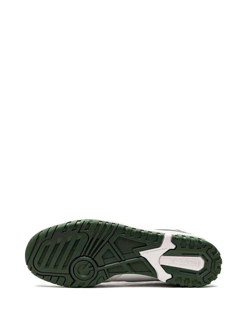 New Balance 550 low-top sneakers, outsole tread view with green and white