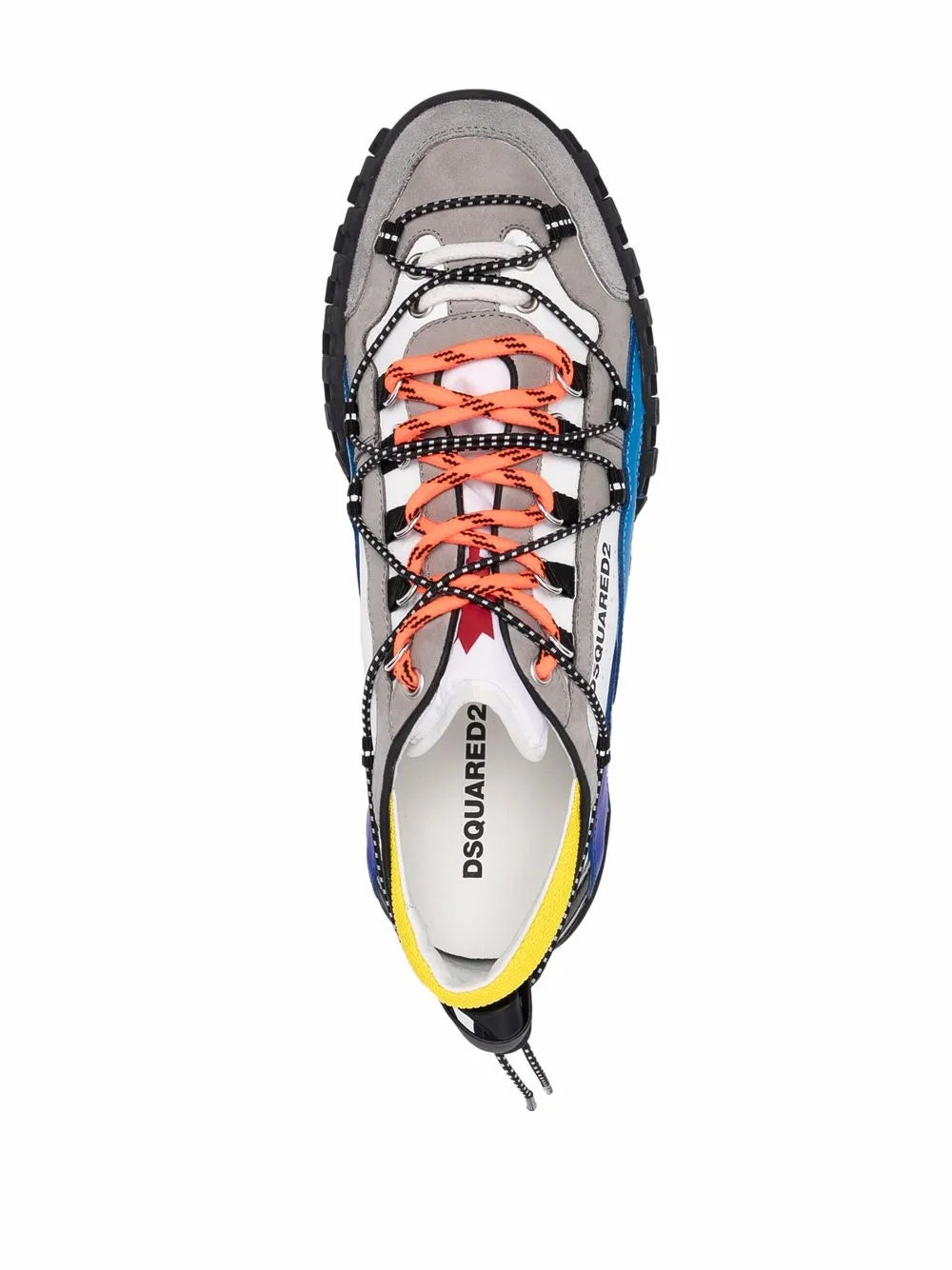 Dsquared2 Active Bubble low-top sneakers, top view with orange laces and DSQUARED2 insole