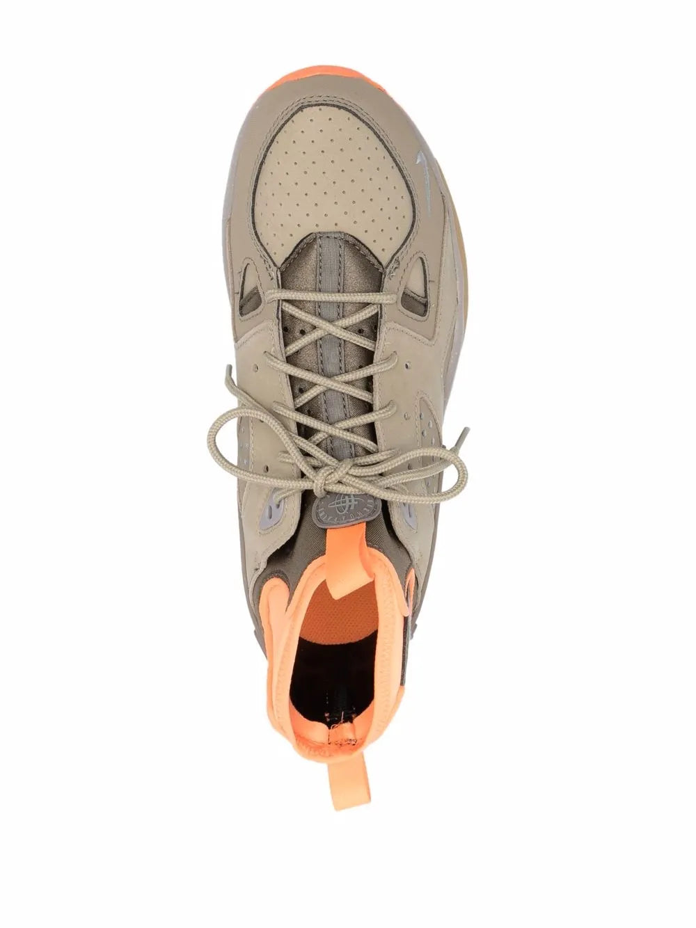 Nike ACG Air Mowabb sneaker toe view with laces and orange tongue