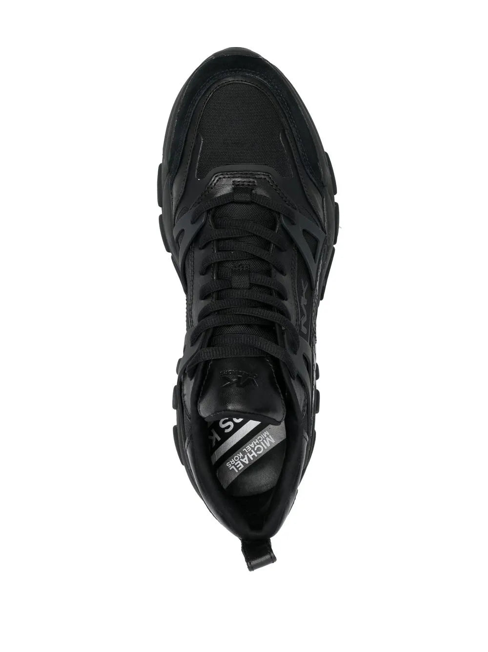Michael Kors Nick chunky low-top sneaker, black lace-up with branded tongue and smooth toe cap