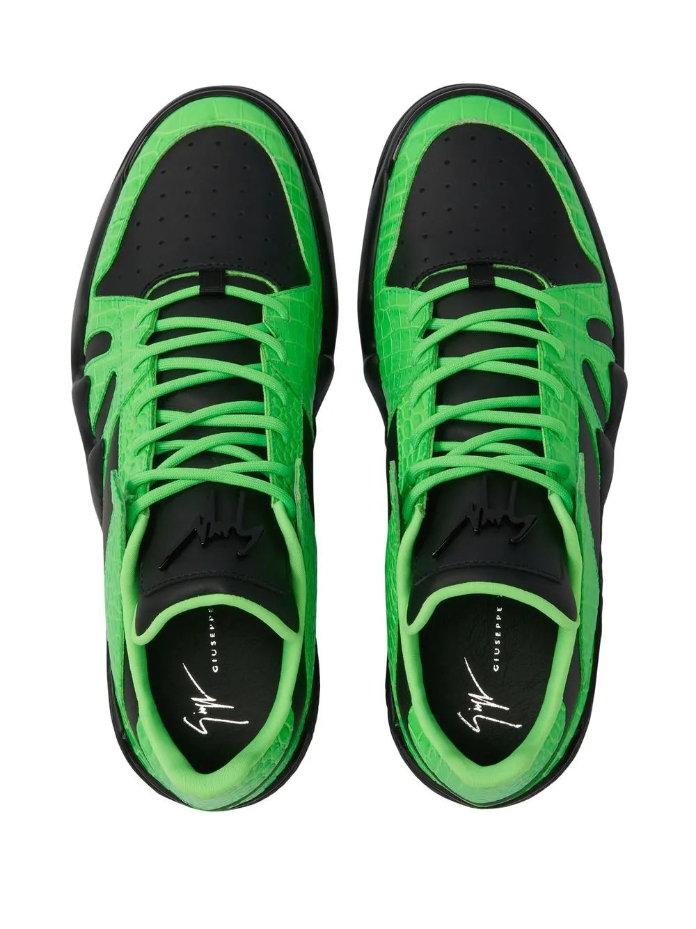 Giuseppe Zanotti Talon low-top sneakers: neon green with black perforated toe, laces