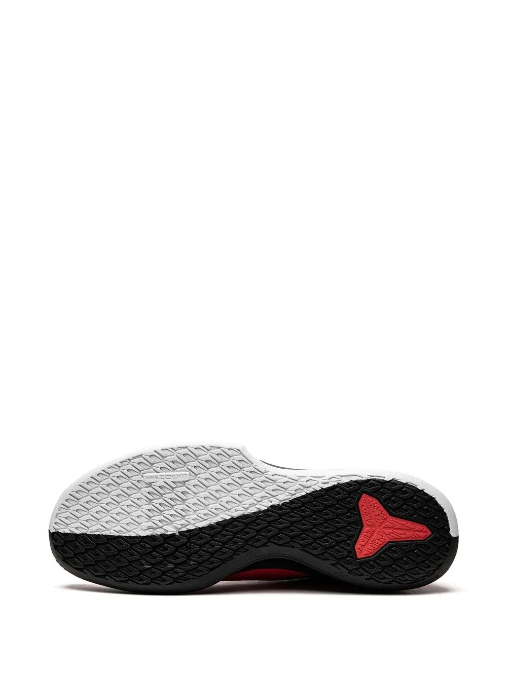 Red Nike low-top sneaker outsole with black tread and red forefoot panel