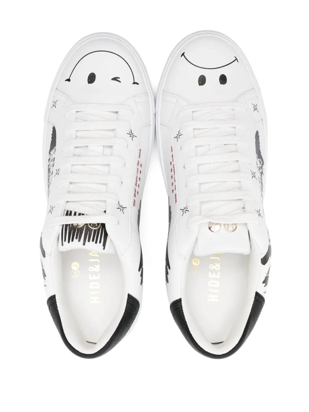 Pair of white Hide&Jack Essence sketch sneakers, open toe, black outsole trim, white laces