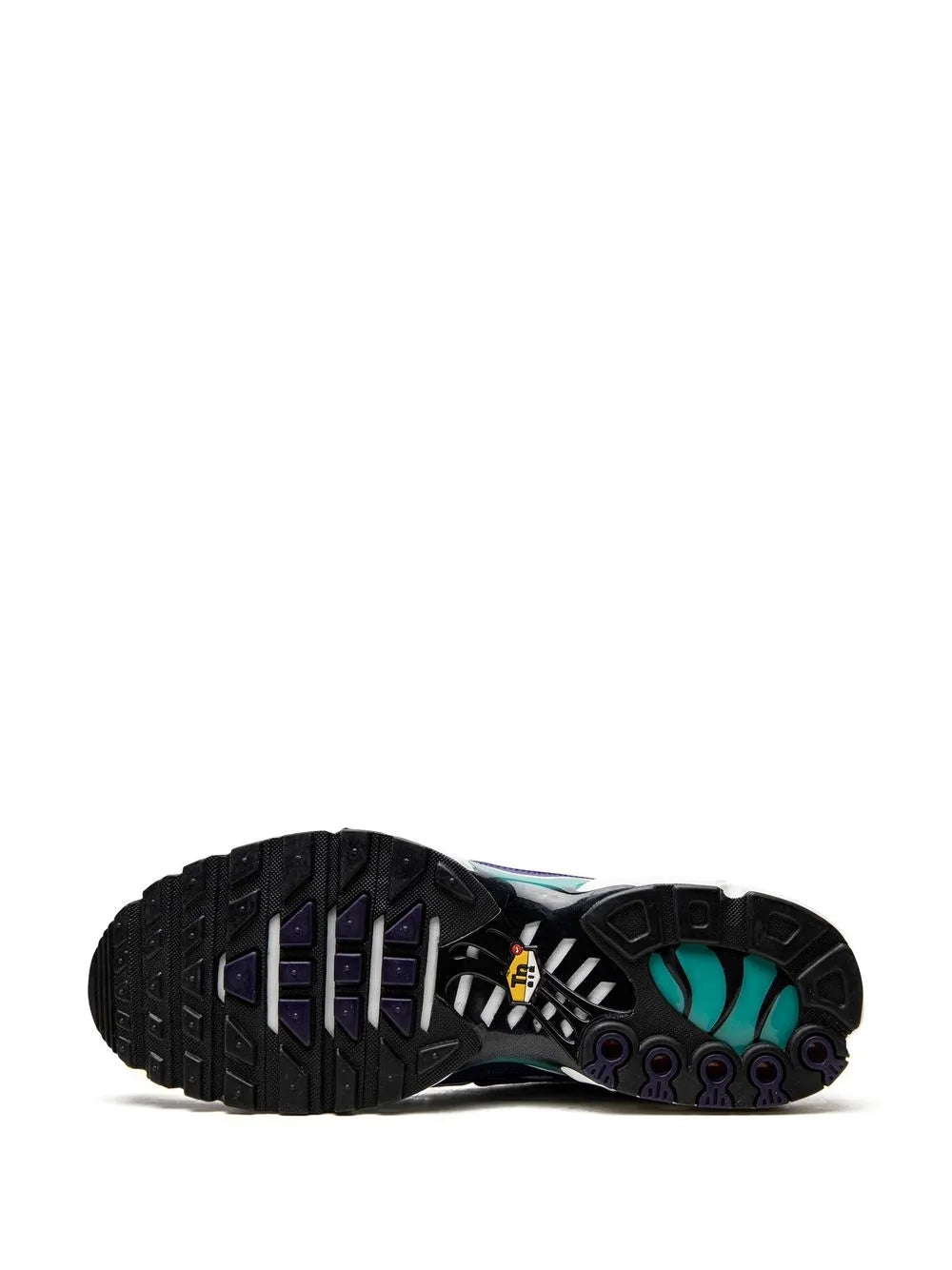 Rubber outsole for Air Max Plus sneakers with tread pattern and teal accents