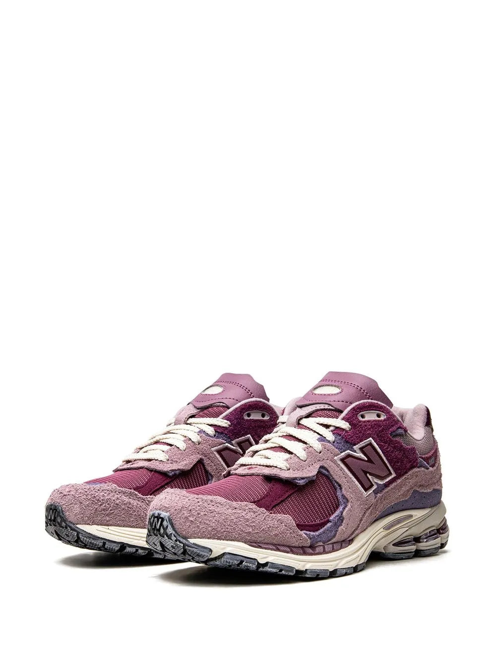 New Balance 2002R sneakers, mauve upper with maroon laces and chunky sole
