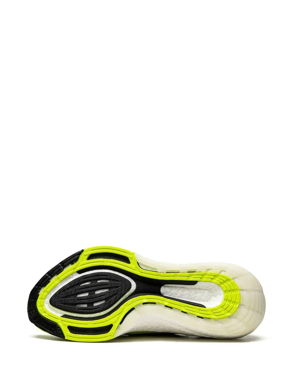 adidas running shoe outsole side view, neon green with cushioned white base