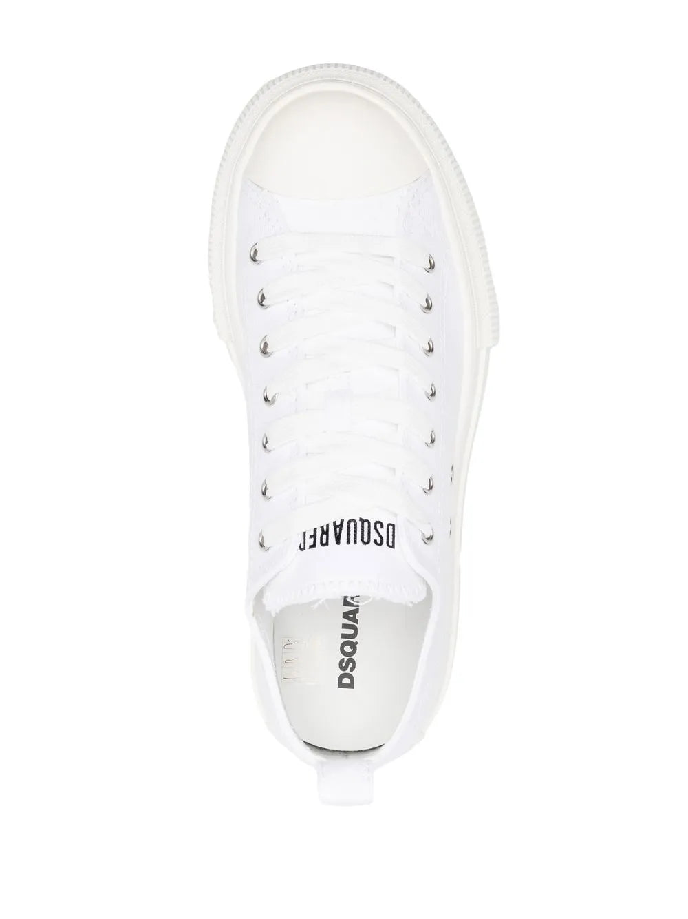 Dsquared2 white sneaker tongue with lace-up eyelets and 'Dsquared2' label