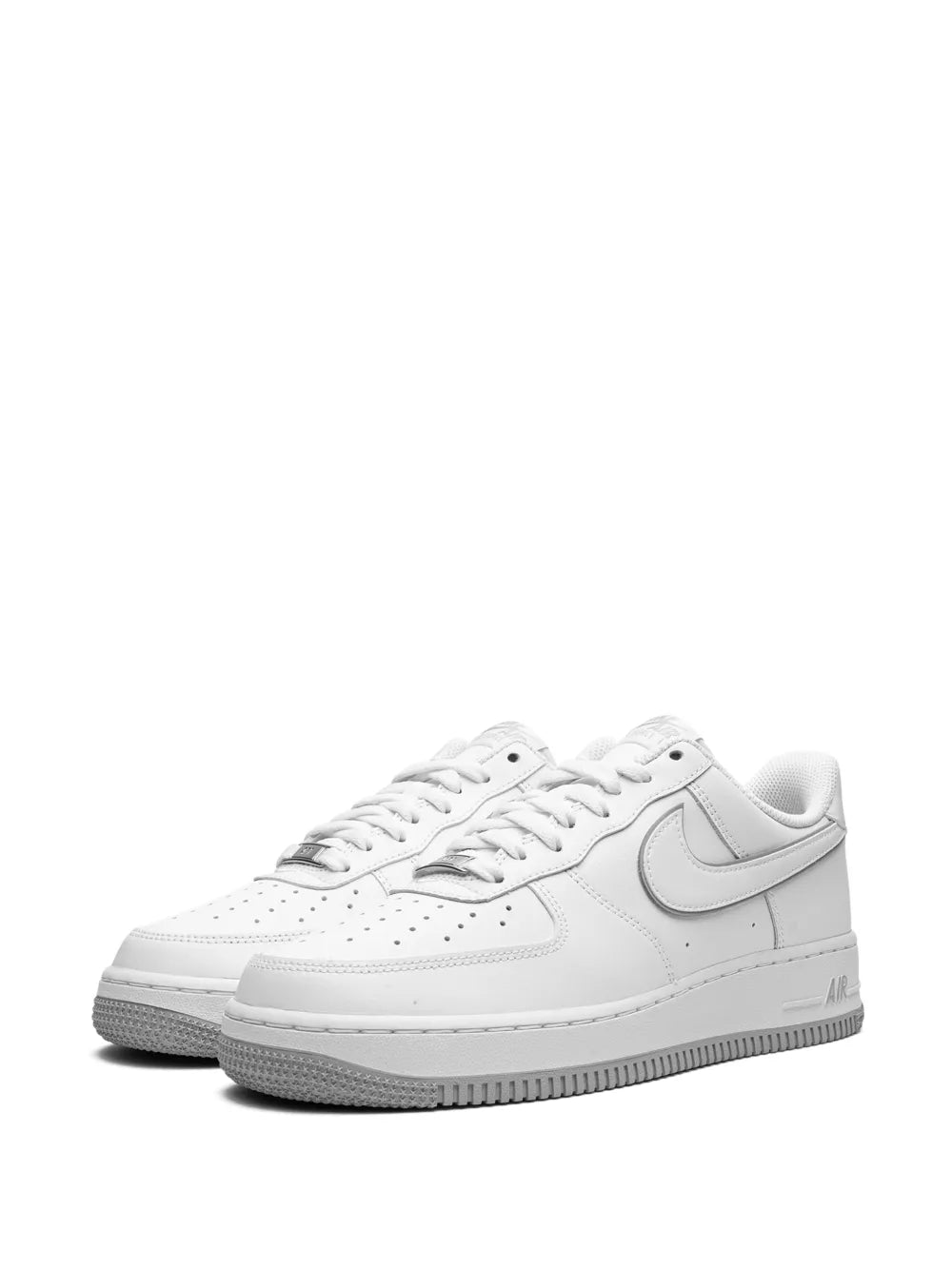 Nike Air Force 1 low sneakers, white leather front view with lace and swoosh
