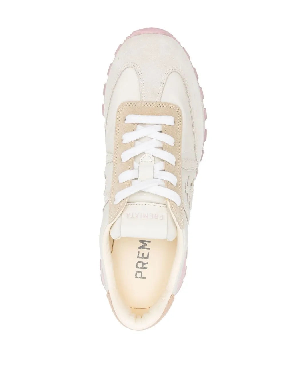 Premiata white low-top sneaker with white laces and branded insole
