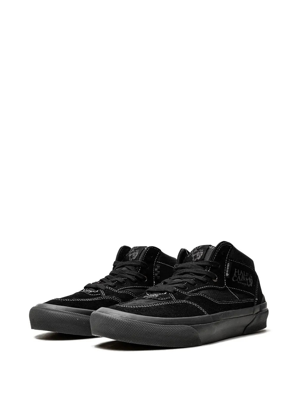 Black Vans Half Cab high-top skate sneakers, front view with lace-up and stitching
