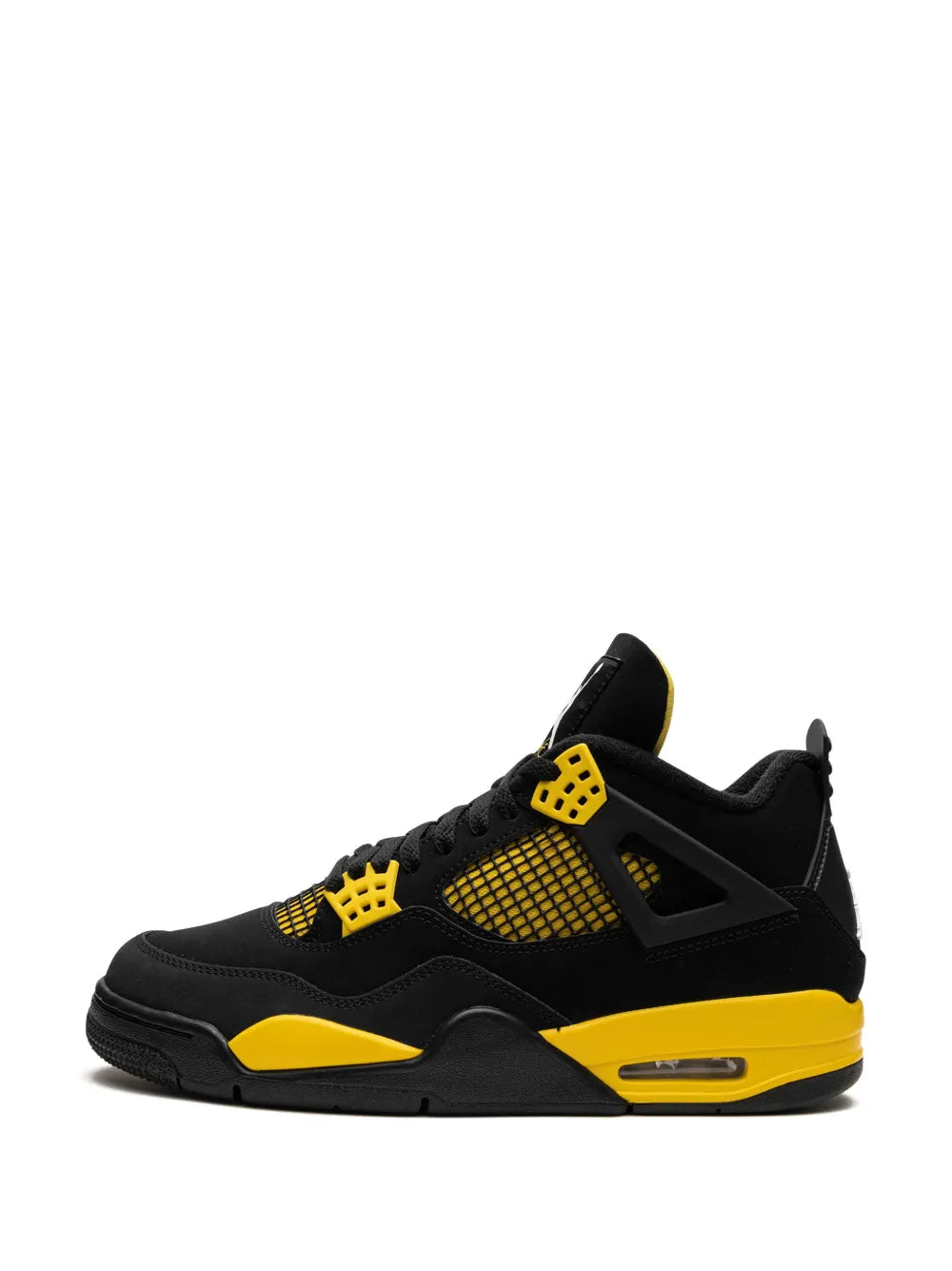 Black and yellow lace-up retro basketball sneakers with mesh overlays and air sole
