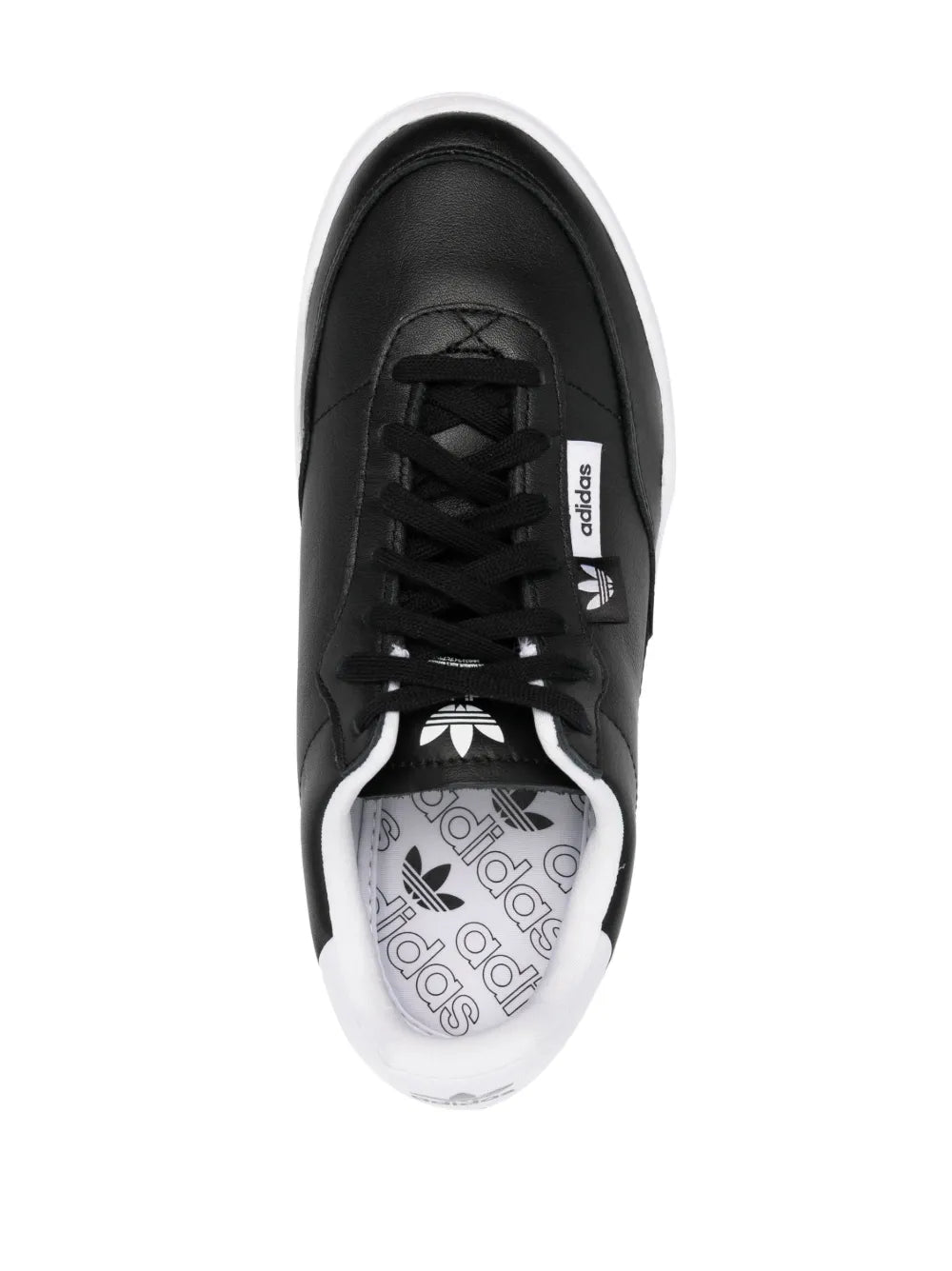 Black leather sneakers with lace-up front and white logo-print insole