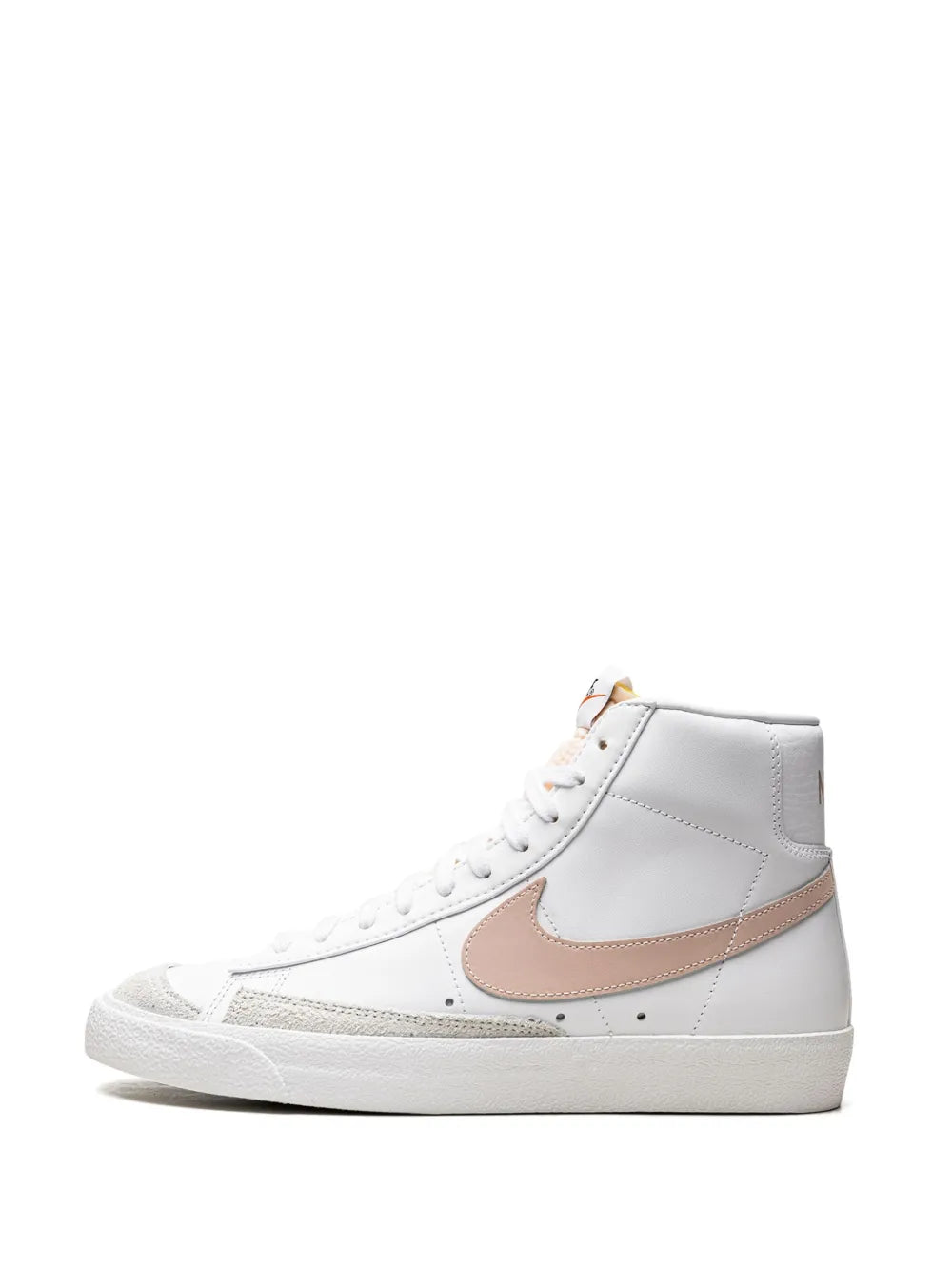 Nike mid-top sneakers, white upper with tan/pink swoosh and white rubber sole